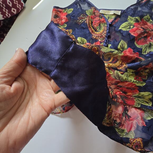 Vtg Victorias Secret Gold Label Floral Teddy Camisole Women M Satin Lace Romper - Picture 12 of 15